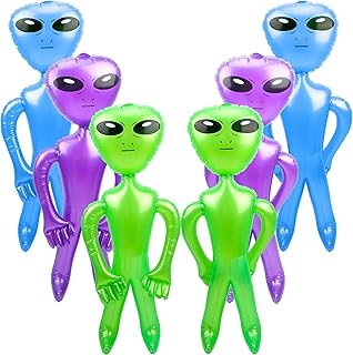 Cotiny 6 Pack 35 Inch Inflatable Alien Blow Up Aliens Inflate Alien Toys for Birthday Party Favors Alien Theme Halloween Party Supplies (Green,Purple,Blue)