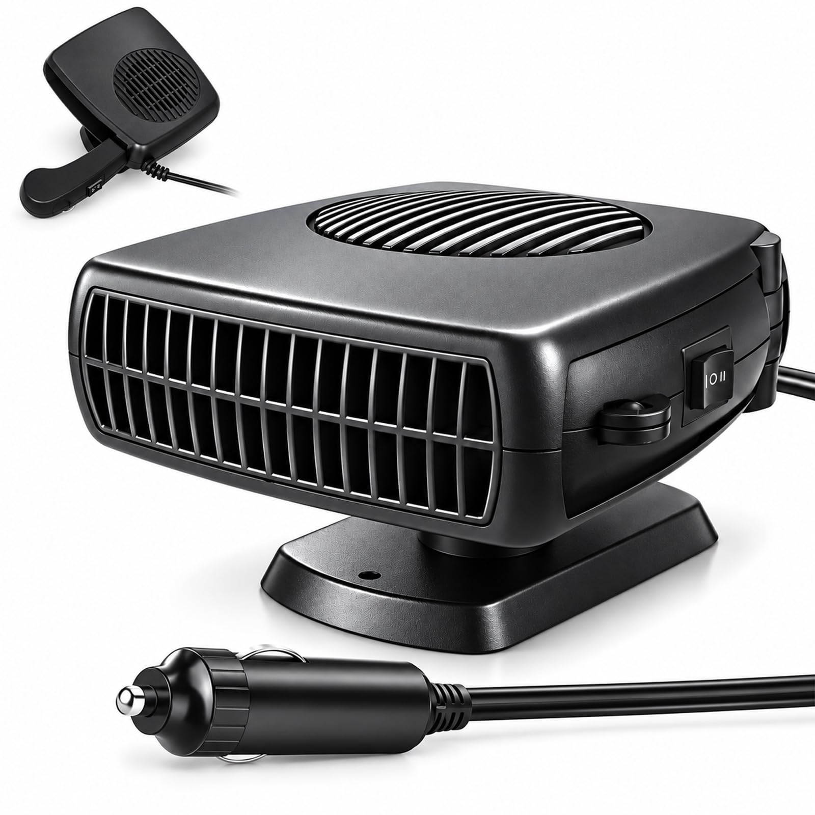 Chauffage de Voiture 12V 200W Desembueur Pare-Brise Portable avec Poignee Pliable et Socle Rotatif 360 Degres