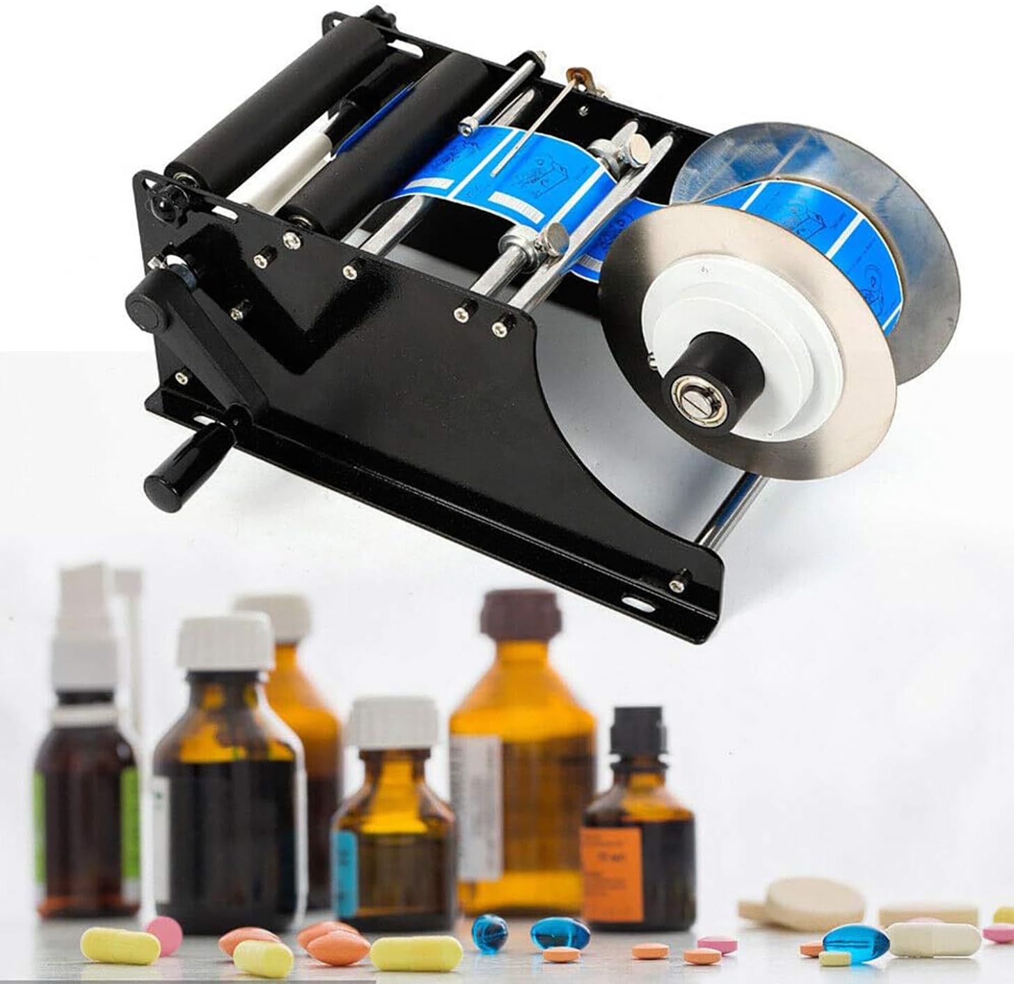 Etichettatrice manuale, applicatore di etichette per bottiglie rotonde diametro 15-120 mm, altezza ≤150 mm, ideale per esigenze di etichettatura domestica e di piccole imprese