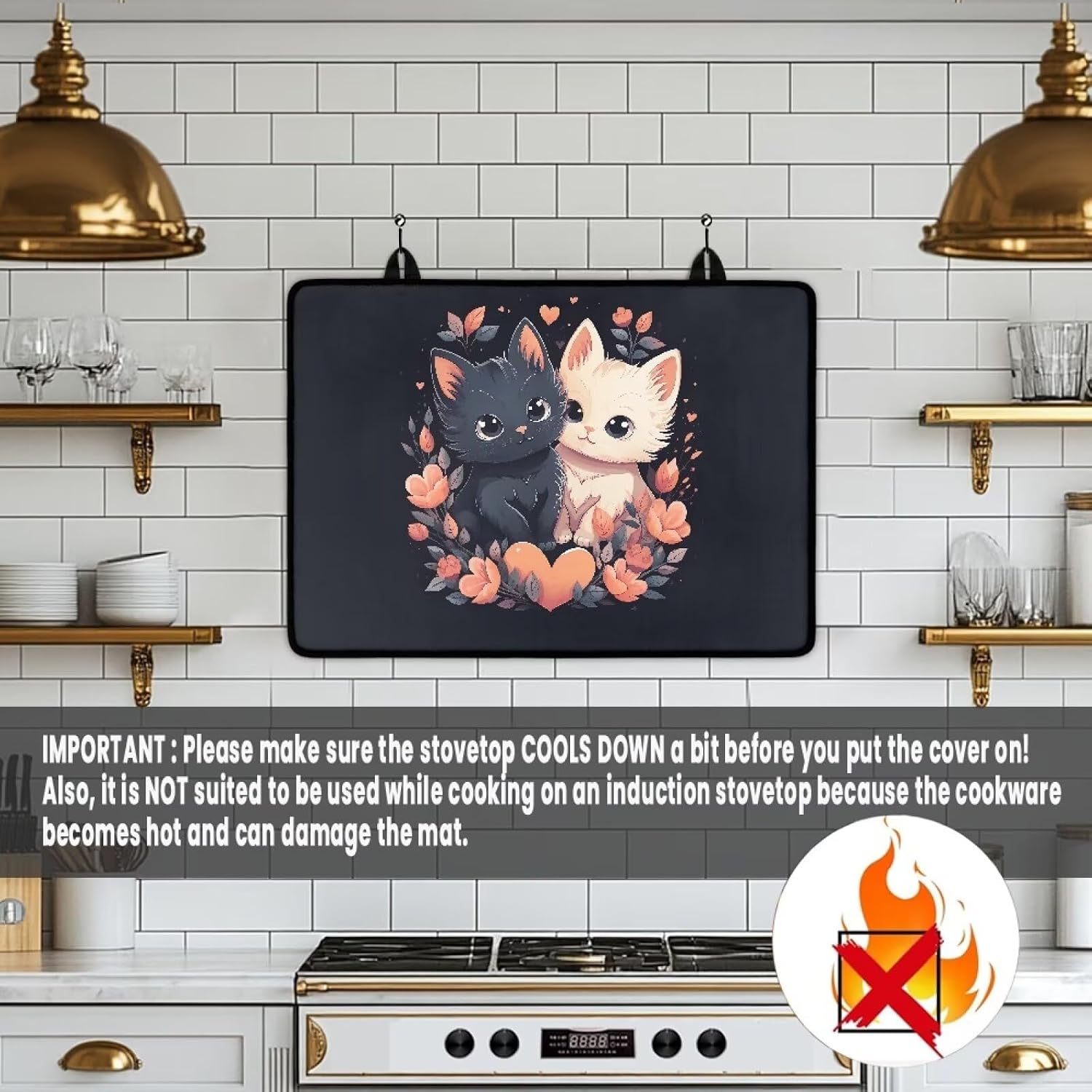 Stove Top Cover, Cat Heat Resistant Stove Cover Waterproof Stove Top Cover with Non-slip Bottom Rubber 29.18 x 20.96 Inch Glass Cooktop Protector for Kitchen Decor Valentine's Day Gifts