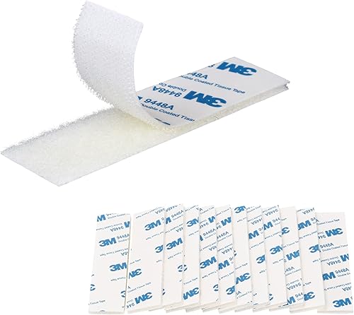 3M - Almohadilla de cinta autoadhesiva de gancho y bucle, 0.98 x 3.94 pulgadas, 12 unidades, cierre de tela de nailon entrelazado con parte trasera