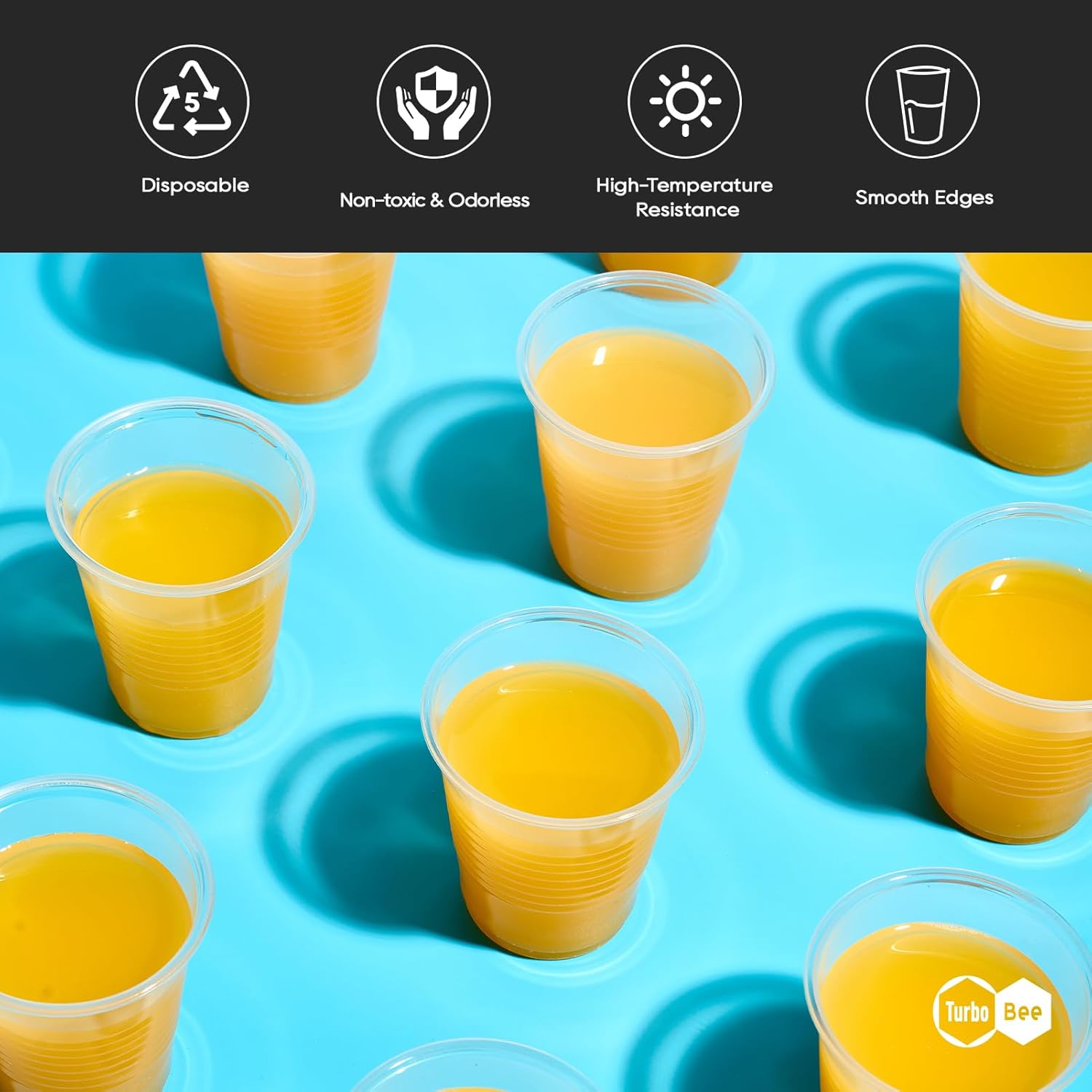 Turbo Bee 5oz Disposable Plastic Cups 500 Pack - Small Drinking & Sample Cups, Bulk Multi-Use Tumblers for Beverages, Mini Desserts, Home, School, Parties, or Commercial Use - Image 3