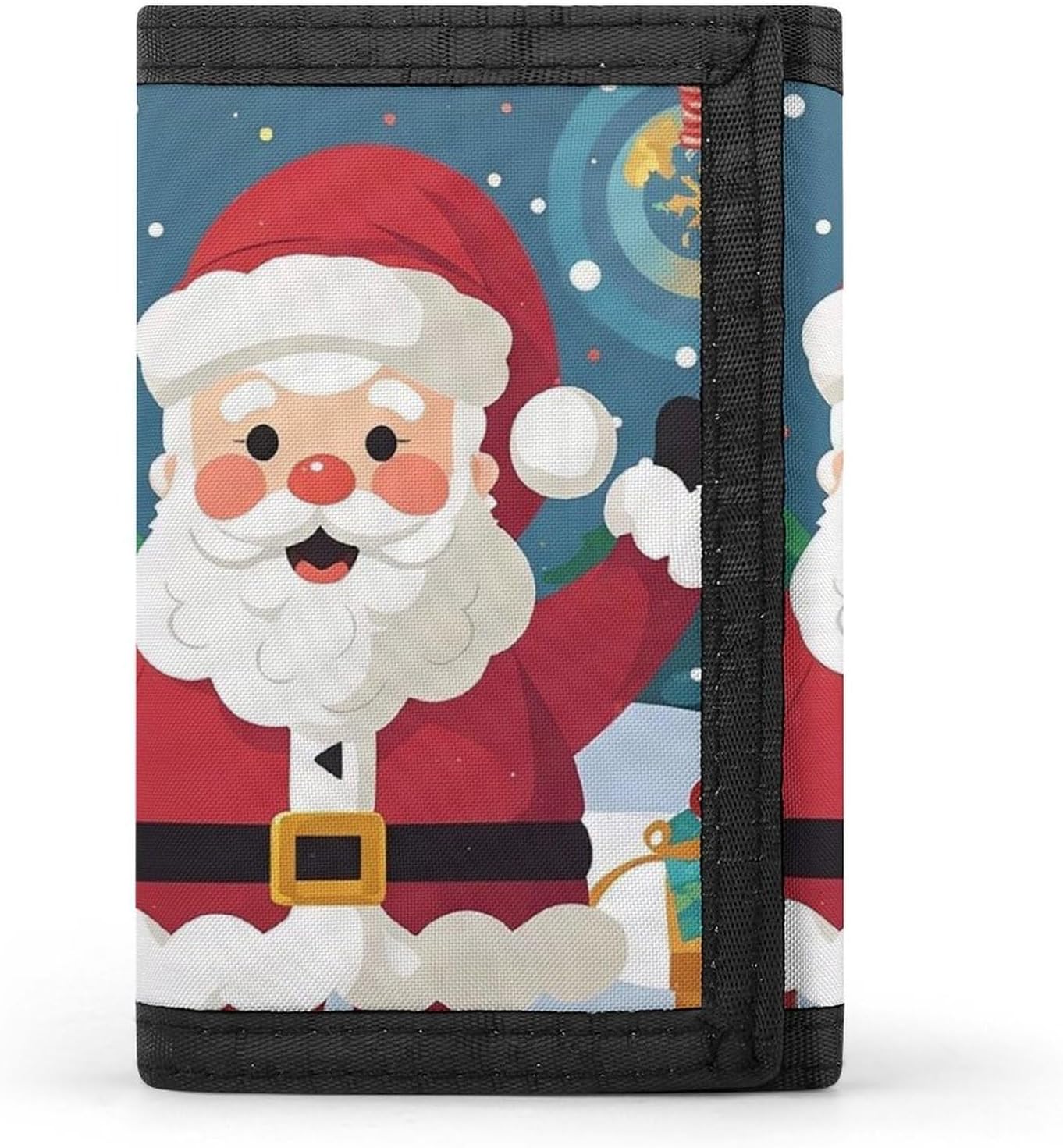 Trifold Canvas Wallet with Keychain, Modern Fashion Credit Card Holder Wallet for Men Women, Christmas Santa Claus Slim Wallets W/Zipper Coin Pocket, Novelty Birthday Gift