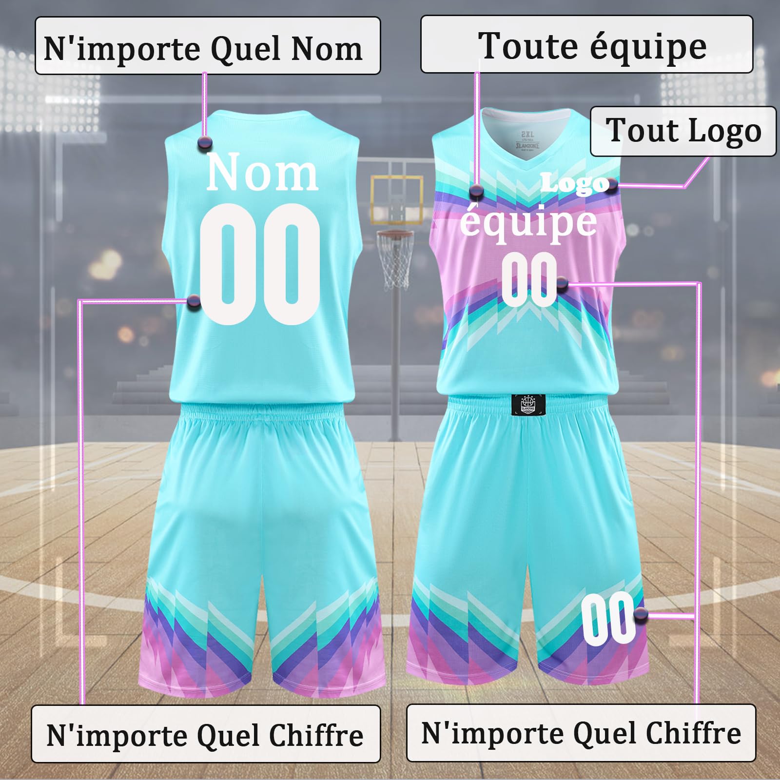 Maillot de Basket Personnalisé Enfant Homme Femme Ensemble Basket Enfant Personnalisé et Nom Numéro Logo