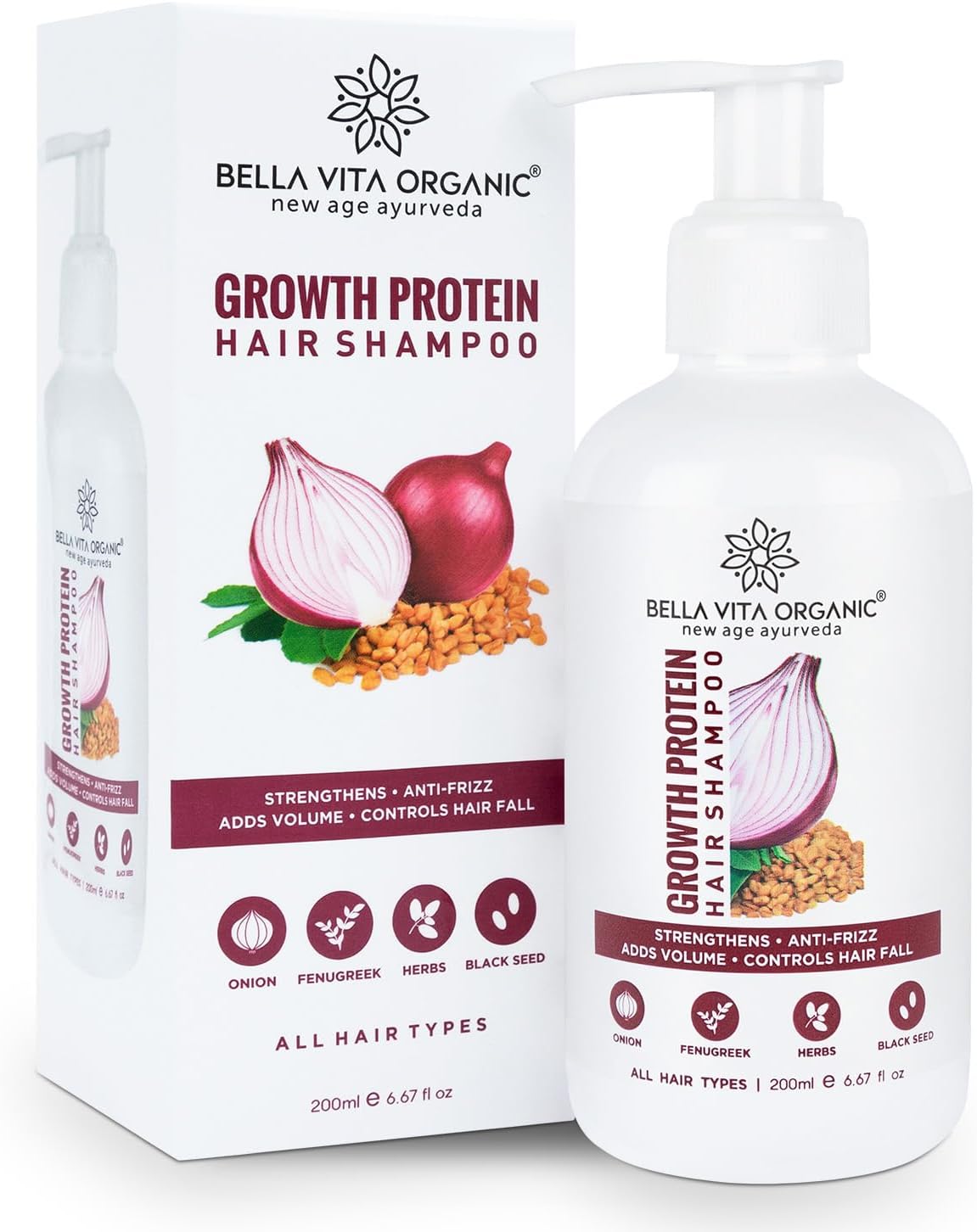 Bella Vita Organic Growth Protein Shampoo For Hair Volume, Hair Fall, Anti Dandruff, Frizz Control, Shine & Strength - 200ml