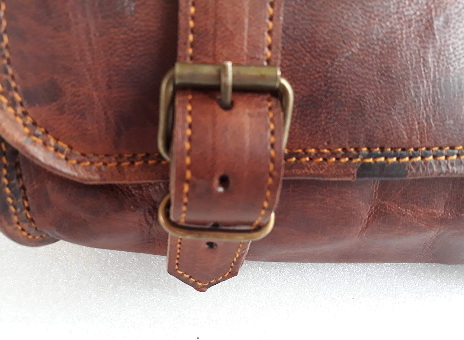 Motorcycle Genuine Goat Leather 2 Strap Buckle Closure Tool Harley Brown Bag Quick Release Clasp Reinforced for Handlebars,Forks, Sissy Bar Swing arm Motorcycle Tool roll Bag 10"