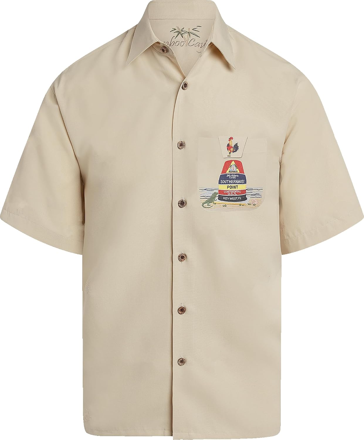 Bamboo Cay Men's Embroidered Southernmost Rooster Tropical Button Down Camp Shirt