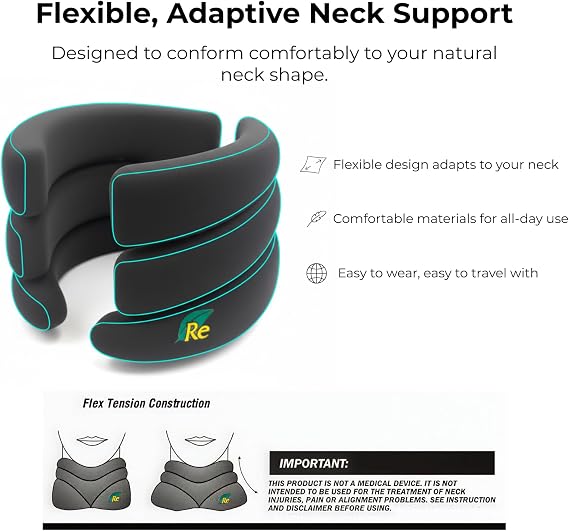 Caldera International - Releaf Neck Rest Soft Neck Brace for Neck Pain and Support, Comfortable Neck Brace for Sleeping, Cervical Collar Neck Support Brace for Travel, Reading - Medium, Black