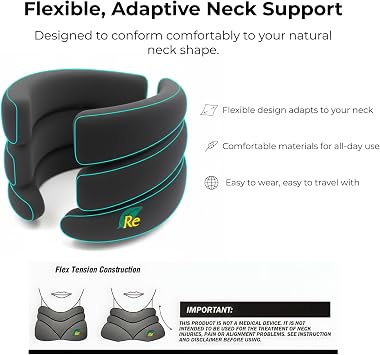 Caldera International - Releaf Neck Rest Soft Neck Brace for Neck Pain and Support, Comfortable Neck Brace for Sleeping, Cervical Collar Neck Support Brace for Travel, Reading - Medium, Black