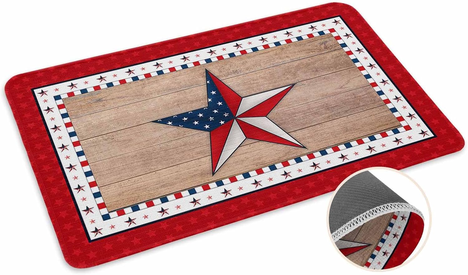 ALAGEO Doormat American Star Flag Patriotic Welcome Mat Entrance Floor Mat Wood Grain Check Plaid Blue 4th of July Door Mat Indoor Outdoor Entrance Floor Mat Non Slip Rubber Mat 18 x 30 inch