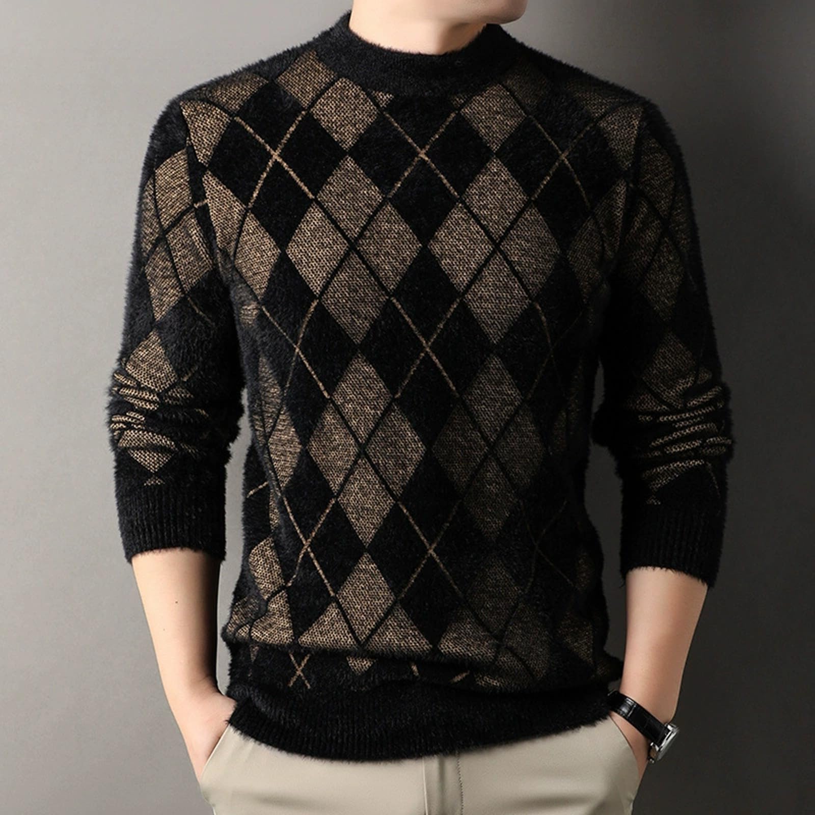 Pull Col Rond Homme,Pull en Tricot Jacquard à Manches Longues Et Boutons sur Le Devant Cardigan Chaud Doux Confortable DéContracté Mode Hiver Automne VêTements D'ExtéRieur
