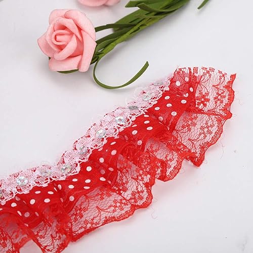 Miniatura 4 de Cinta de encaje de malla de 5 yardas, borde de encaje plisado de 1.772 pulgadas (1.772 in), ribete de malla recogido, cinta de encaje plisada, cinta