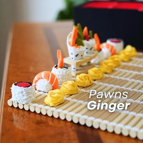 Miniatura 5 de Ajedrez de sushi - Juego de ajedrez con temática de sushi, juego de ajedrez de viaje con tabla plegable, kit de juego de sushi para dos jugadores,