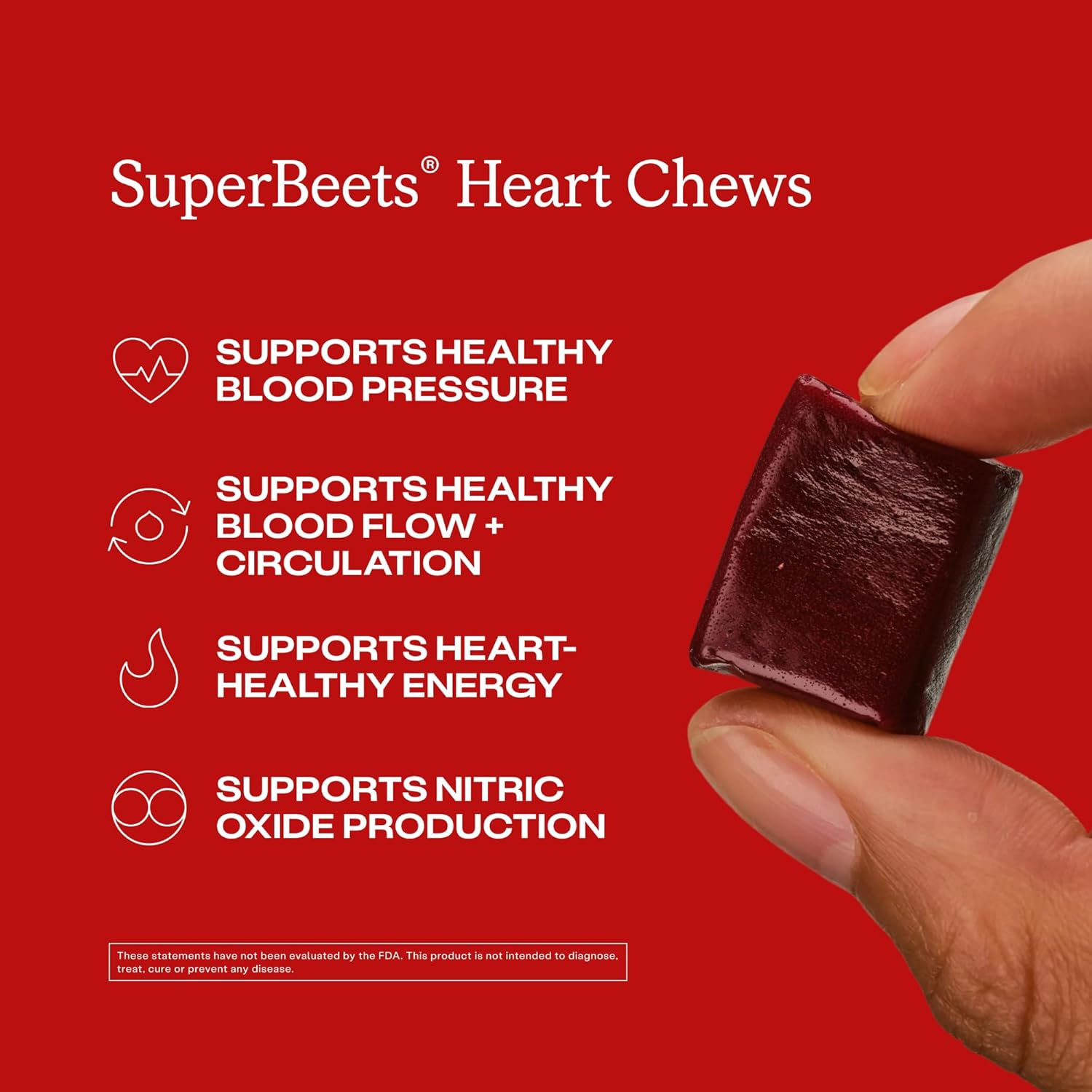 Humann SuperBeets Heart Chews, Nitric Oxide and Blood Pressure Support, Grape Seed Extract & Non-GMO Beet Root Powder Energy Supplement, Pomegranate Berry Flavor, 60 Count thumbnail
