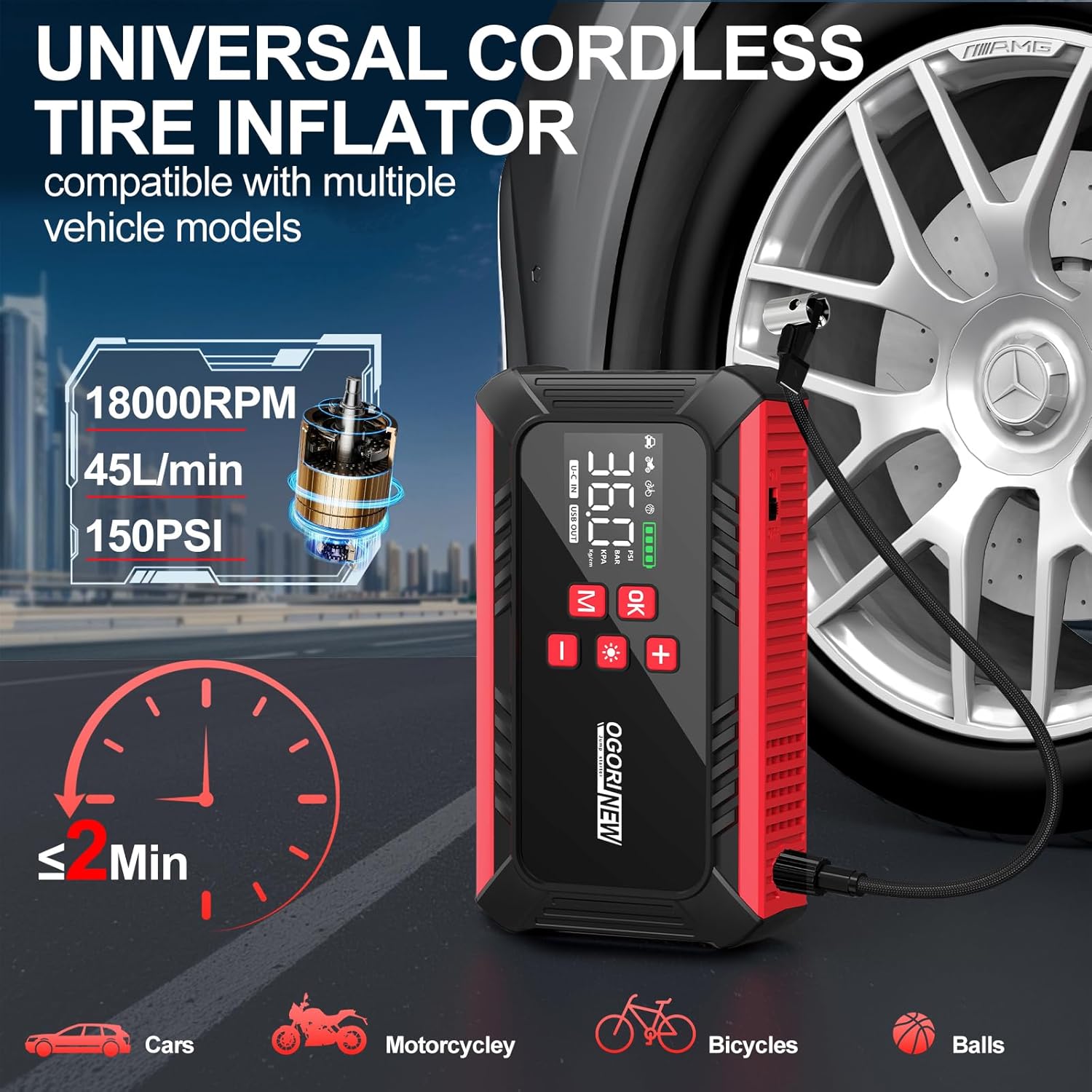 8000A Jump Starter with Air Compressor, 26800mAh Car Battery Jump Starter (All Gas/16.0L Diesel) with 150PSI Auto-Shutoff Tire Inflator, 12V Jump Box with Booster, Jumper Cables, Cigarette Lighter - Image 3