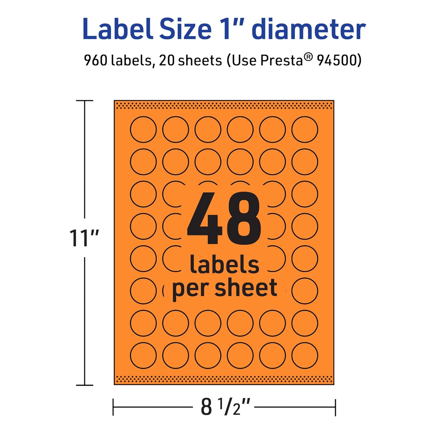 Avery Printable Round Labels, Sure Feed Technology, 1" Diameter, Bright Orange Labels, Print-to-The-Edge, Laser/Inkjet, 960 Total, Great for Price Stickers and Mailing Seals