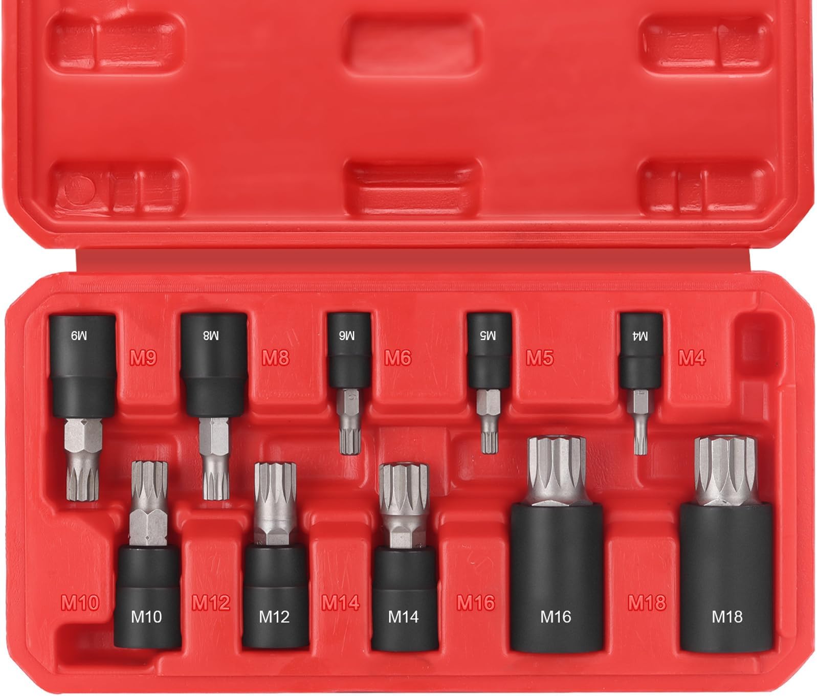 10-Piece XZN Triple Square Spline Bit Socket Set, 1/4”, 3/8” and 1/2” Drive M4 - M18 Triple Square Socket Set, S2 Steel Bits and CR-V Sockets With Storage Case