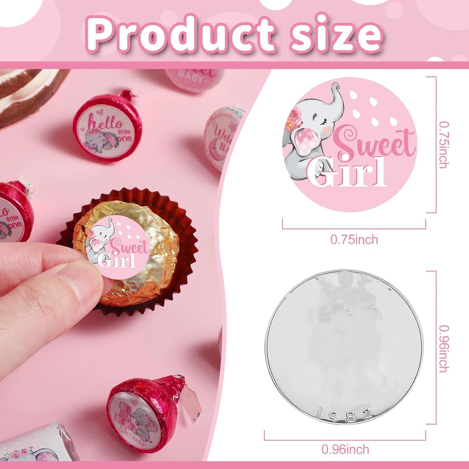 504 Pieces Baby Elephant Stickers Candy Labels Elephant Kisses Sticker Chocolate Mini Decorations for Sweet Girl Boy Baby Shower Birthday Party Supplies(Pink) - Image 3