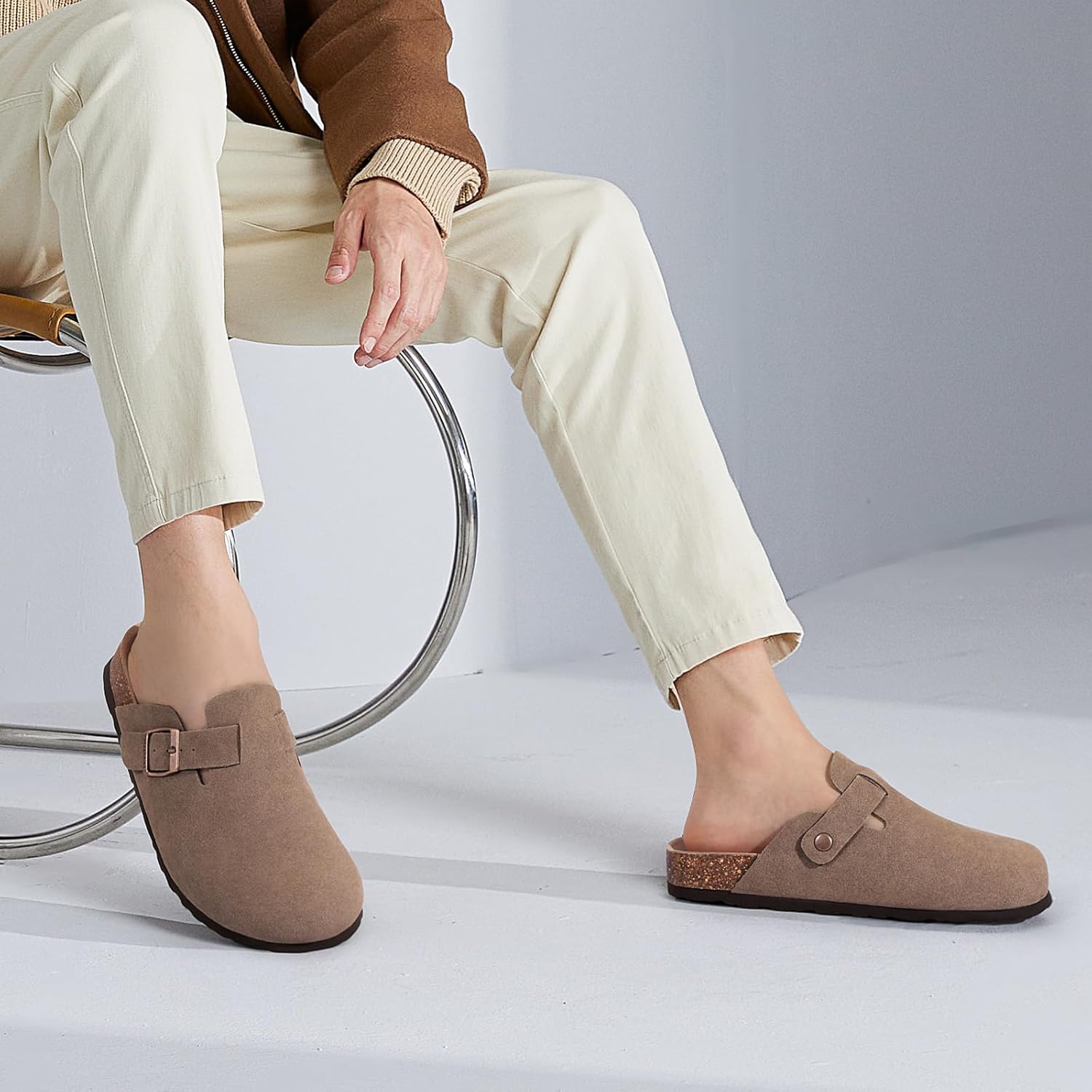 KIDMI Unisex Vegan Suede Clogs Leather Mules Womens Mens Cork Footbed Potato Shoes with Arch Support - Image 2