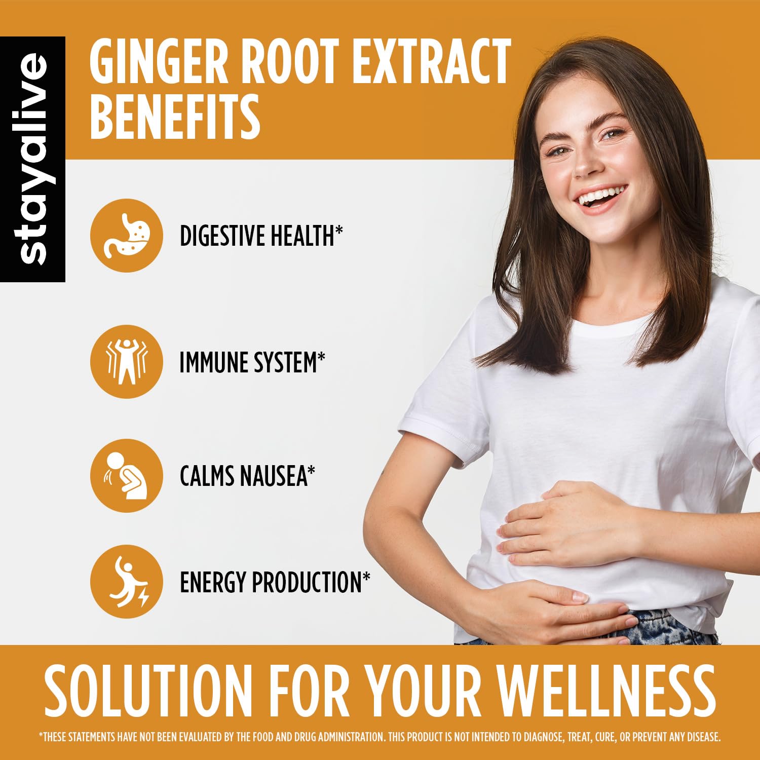 StayAlive Pure Ginger Root Extract 10,000mg with 5% Gingerols, 120 Ginger Root Capsules for Nausea, Immunity and Digestive Health, 10:1 Super Extract Powder, Non-GMO and Gluten-Free Ginger Supplement - Image 5 thumbnail