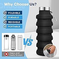 Vista 3 de Collapsible Water Bottles 17oz, Portable Leak-Proof Travel Water Bottle, Reusable BPA Free Silicone Foldable Water Bottle with Carabiner for Gym