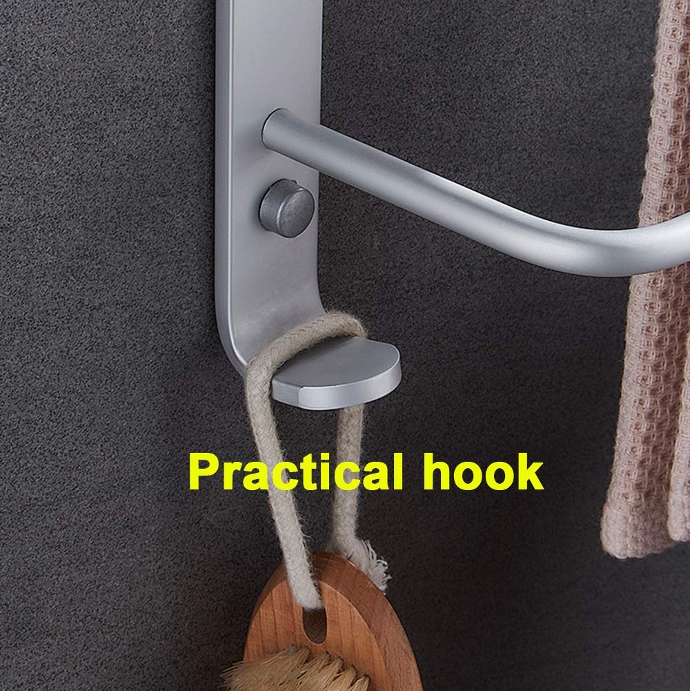 Toallas de Pared, Toallero de Pared de Aluminio de 3 Capas con Gancho, Plateado, 60 cm