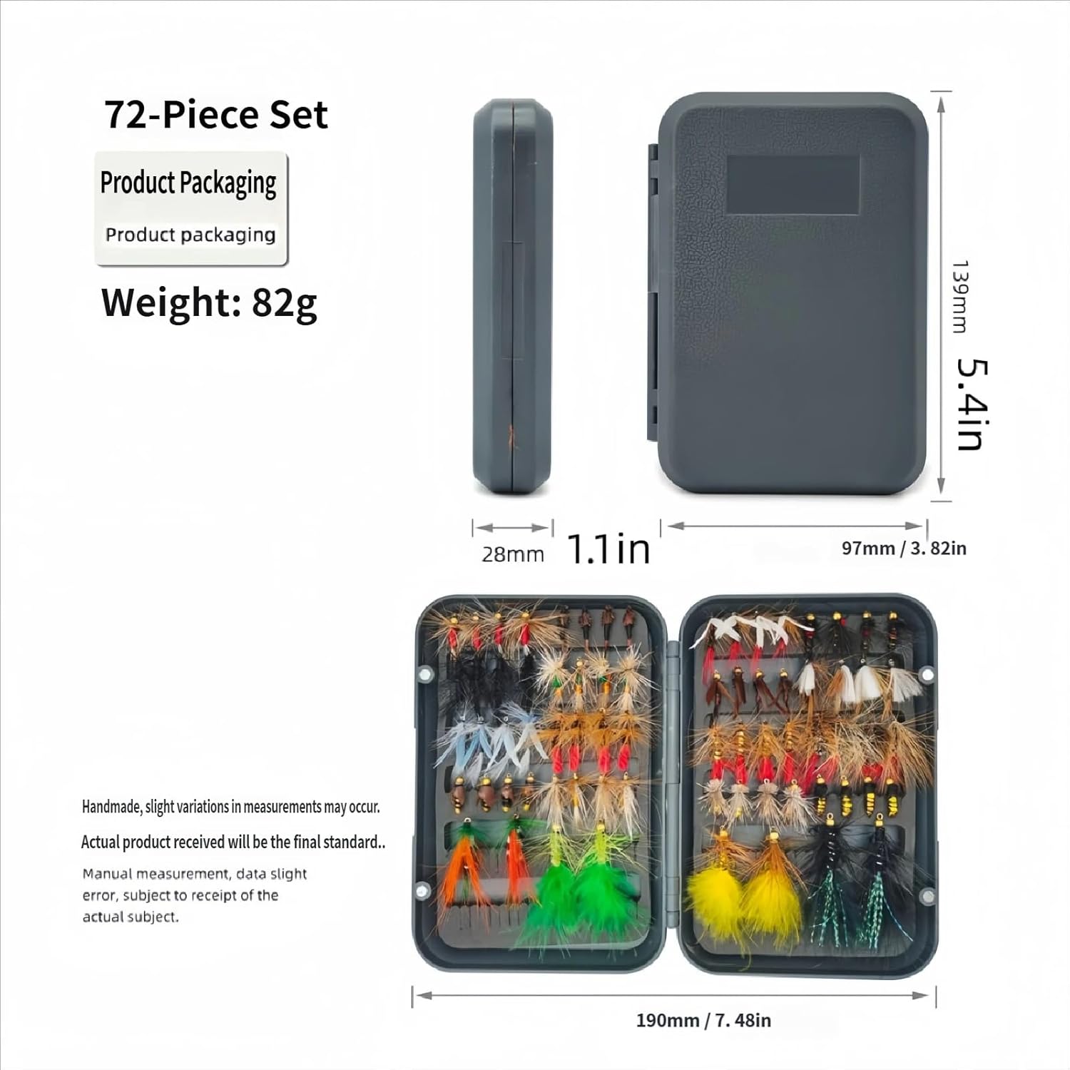 Fly Fishing28-54-72pcs Premium Hand Tied Fly Fishing Accessories - Fly Boxes Included Dry, Wet, Nymphs, Streamers, Wooly Buggers Trout Flies