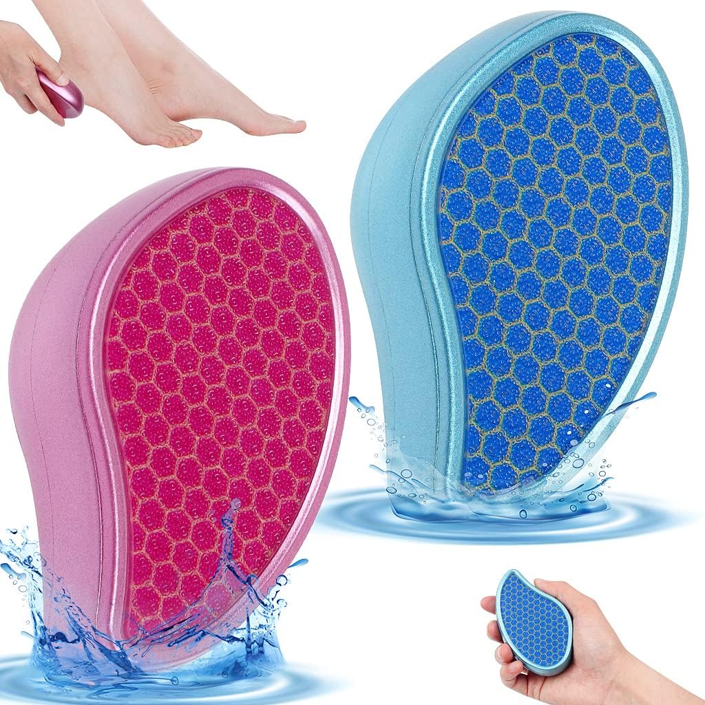 XYGKFoot File,2 Pcs Hard Skin Callus Remover,Nano Glass Foot Scraper Hard Skin Remover,Used on Salon Both Wet & Dry Pedicure Tool for Foot Care(Pink+Blue)
