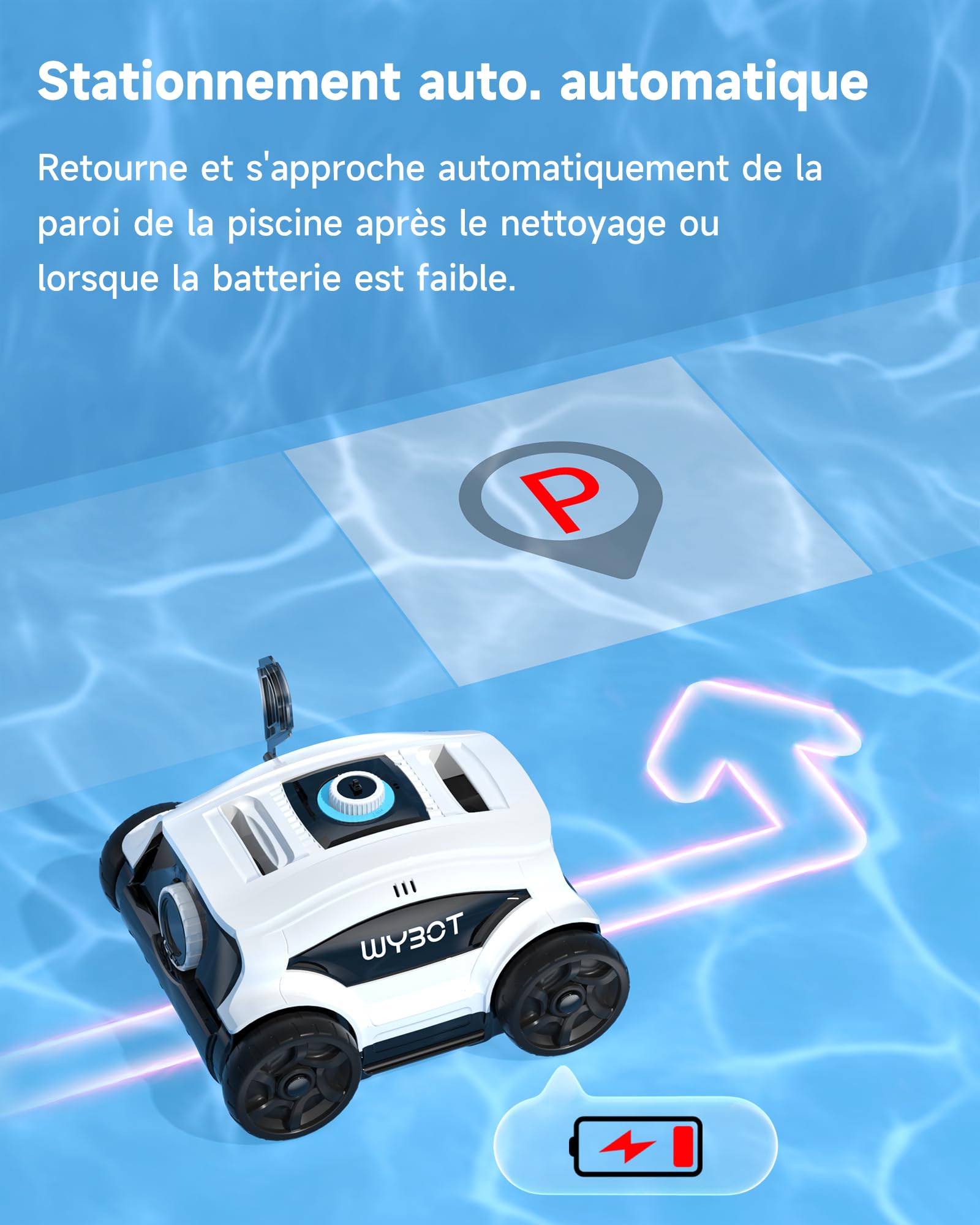 WYBOT Osprey 300II Robot Piscine, Aspirateur Piscine sans Fil avec Batterie,Stationnement Automatique,Nettoyeur Piscine pour Piscines Hors Sol 100 m²,Buse Réglable,120 Min (Noir Blanc)