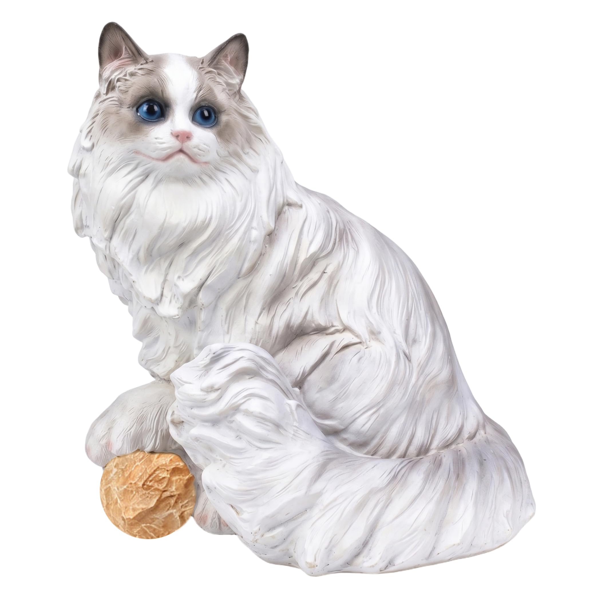 Ginwrek cat statue Cat Garden Statue, Realistic Ragdoll Figurine Resin Outdoor For Yard & Balcony Decor, White, 9.06 Inch Tall