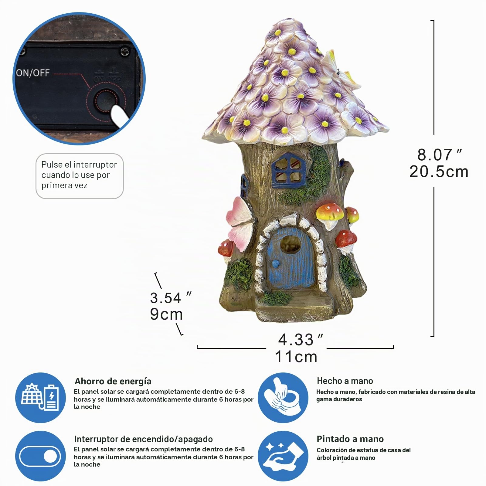 Decoración solar de jardín para exteriores, casa de hadas en forma de seta para exteriores, hecha de resina sintética, IP44 resistente al agua, 6-12 horas, decoración de jardín de casa de hadas.
