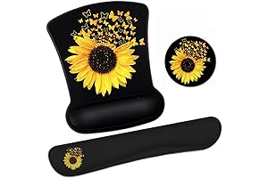 Sunflower Desk Accessories Set for Office: Ergonomic Gel Wrist Support and Coaster