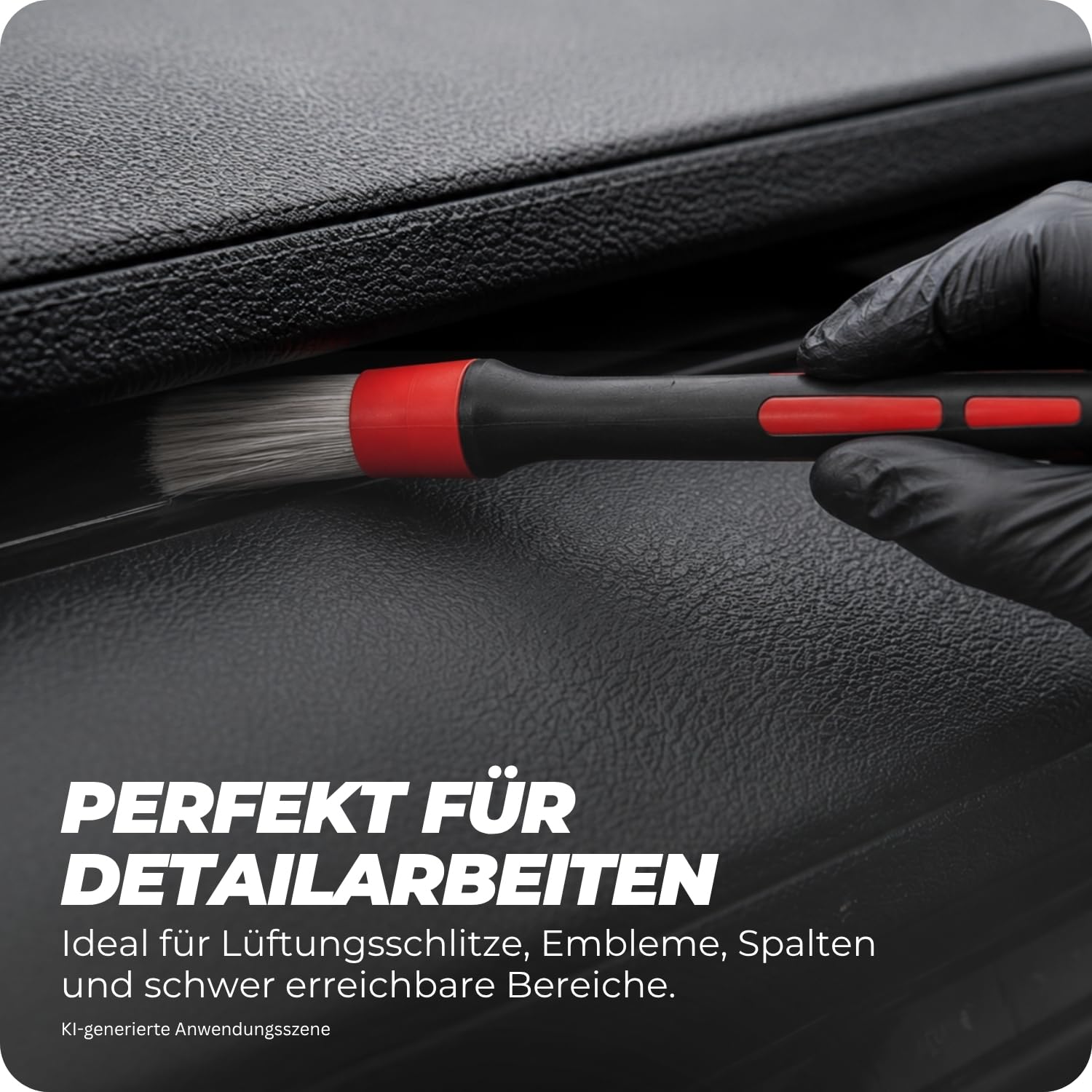 Detailing Pinsel Set mit Gummigriff 3-teilig - für Innenraum, Felgen & Außenbereich - ultraweiche & robuste Borsten - präzise Autopflege