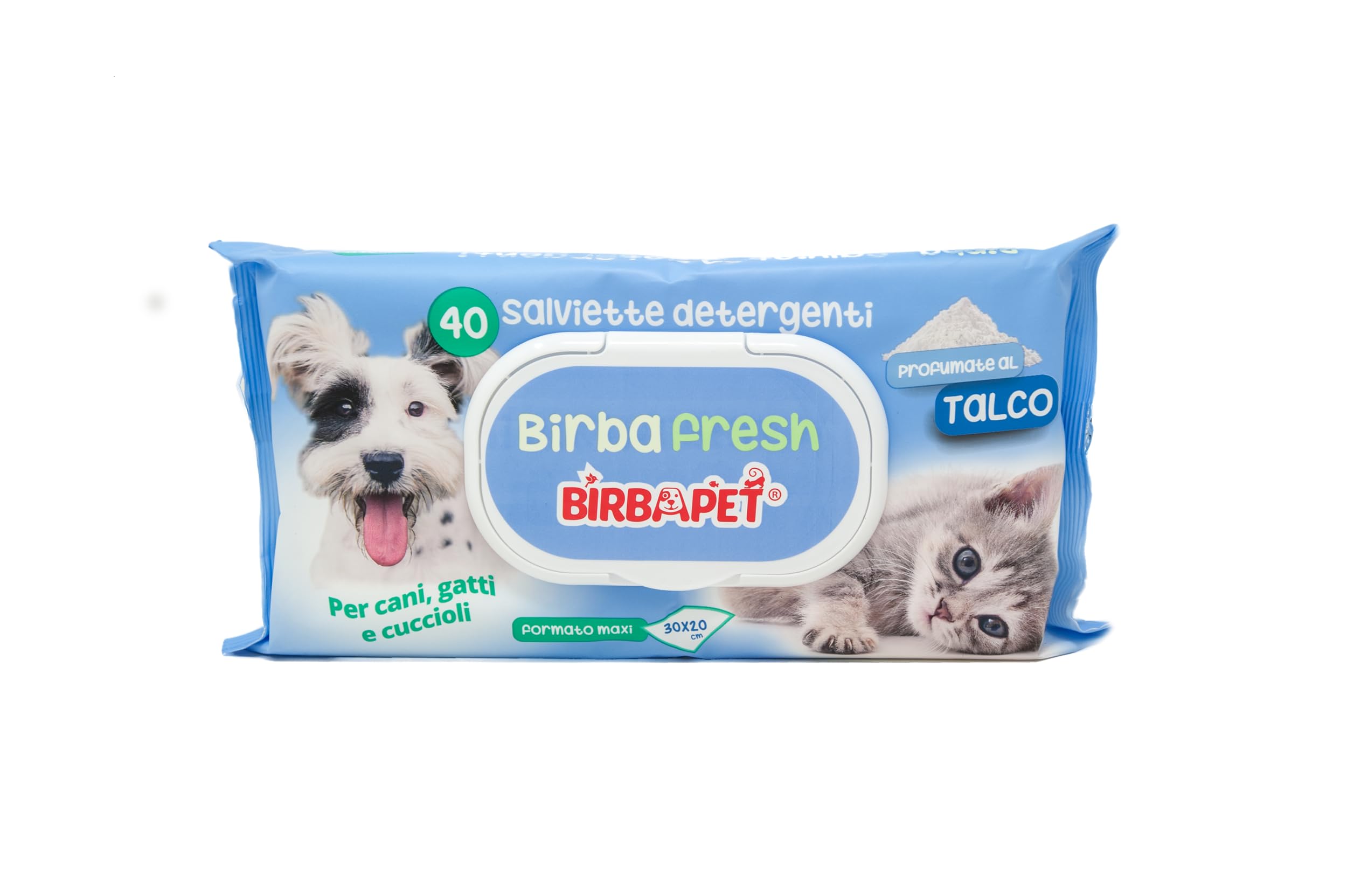 Birbapet Salviette detergenti Birba Fresh Cani Gatti e Cuccioli 40 pz Profumo di Talco dimesione Ogni salvietta 30x20 Maxi [Scegliere la quantità] (12)