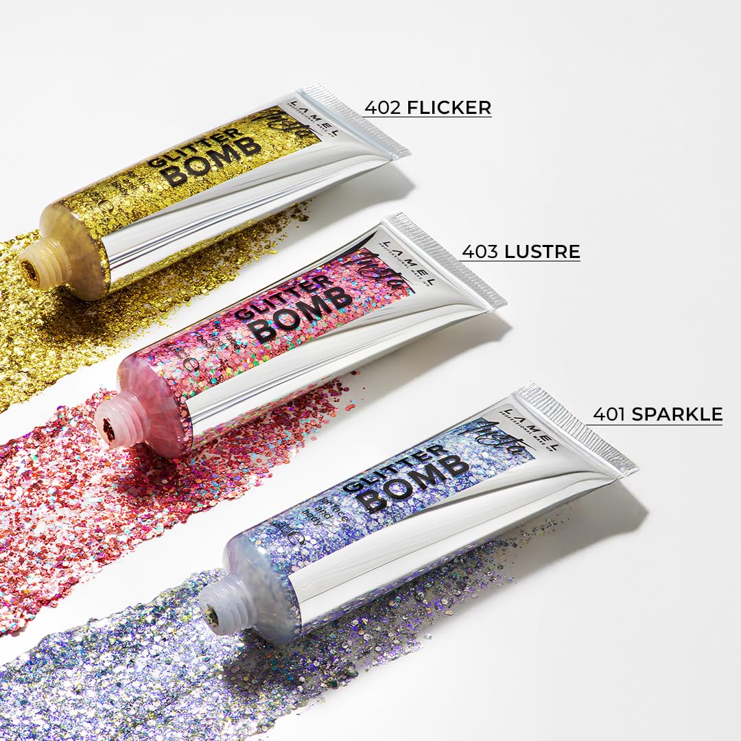 Lamel- 401 Insta Body Glitter Bomb - Blue Silver, Radiant & Glowing Skin, Easy to Use & Long-Lasting, Biodegradable Formula, Body Highlighter for Women - 20ml - Image 8 thumbnail