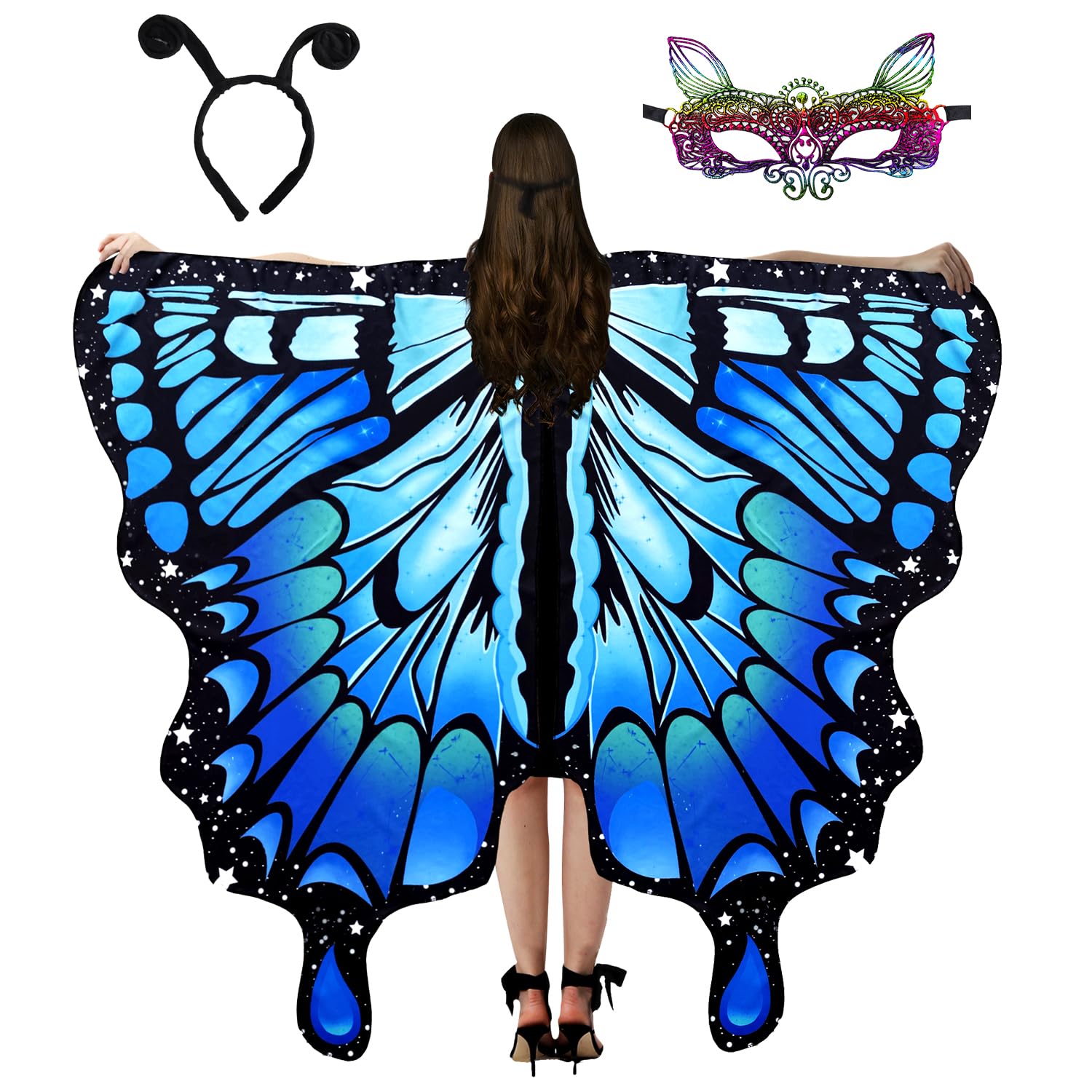 WhiteUniQoon Butterfly Costume for Women, Adult Butterfly Wings Halloween Party Costume with Lace Mask and Antenna Headband 016 โ image 1