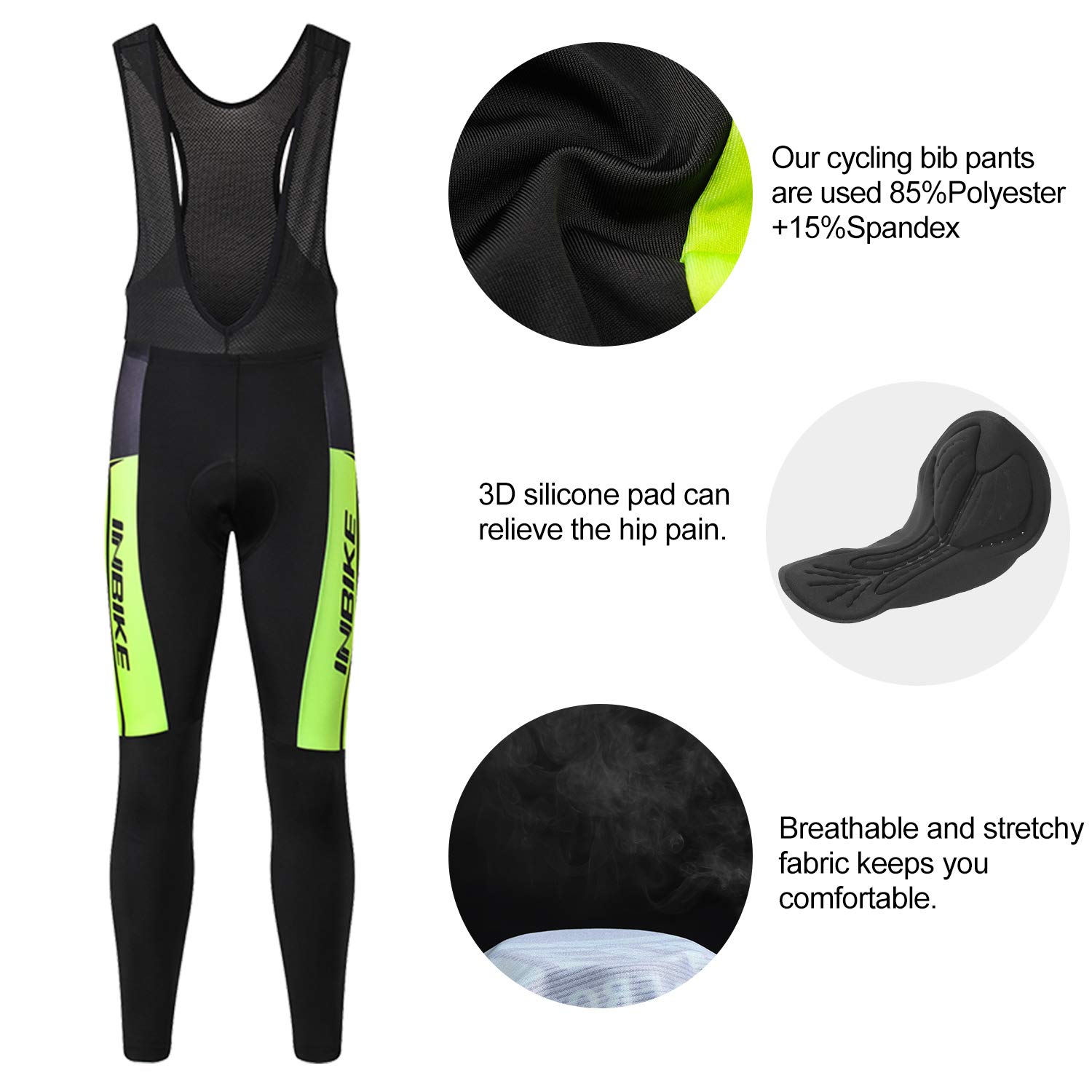 INBIKE Pantalon Cyclisme Homme Respirant Cuissard avec 3D Coussin Rembourré Bretelle Vélo Séchage Rapide pour Ski, VTT, Randonné S-3XL(XML-ST-02)