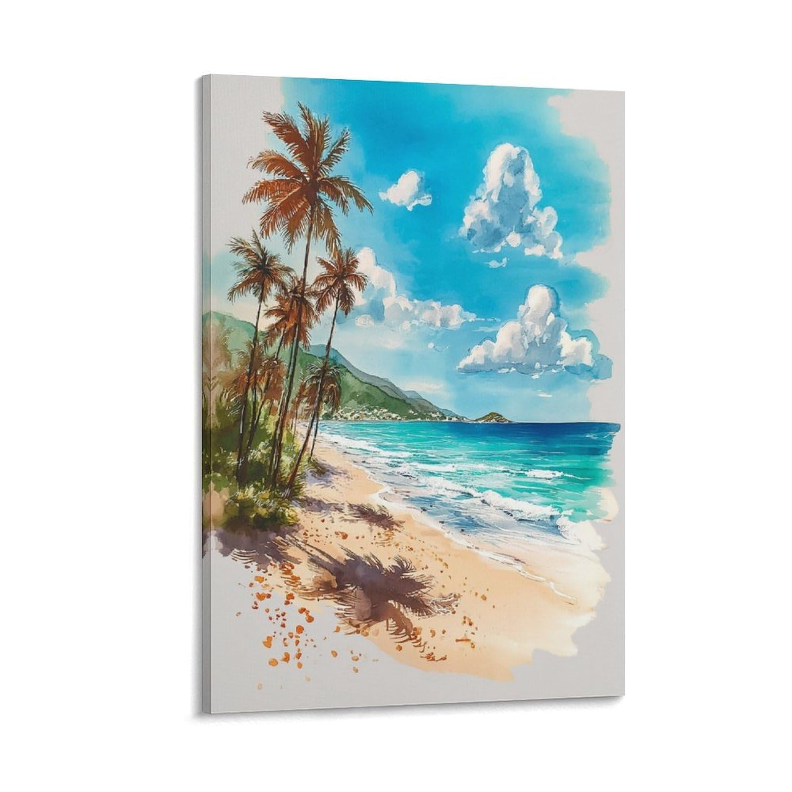 LCYNNH Belize Beach Watercolor Painting Caribbean Travel Poster 12x18inch(30x45cm) Print Home Bedroom Office Living Room Decor Canvas