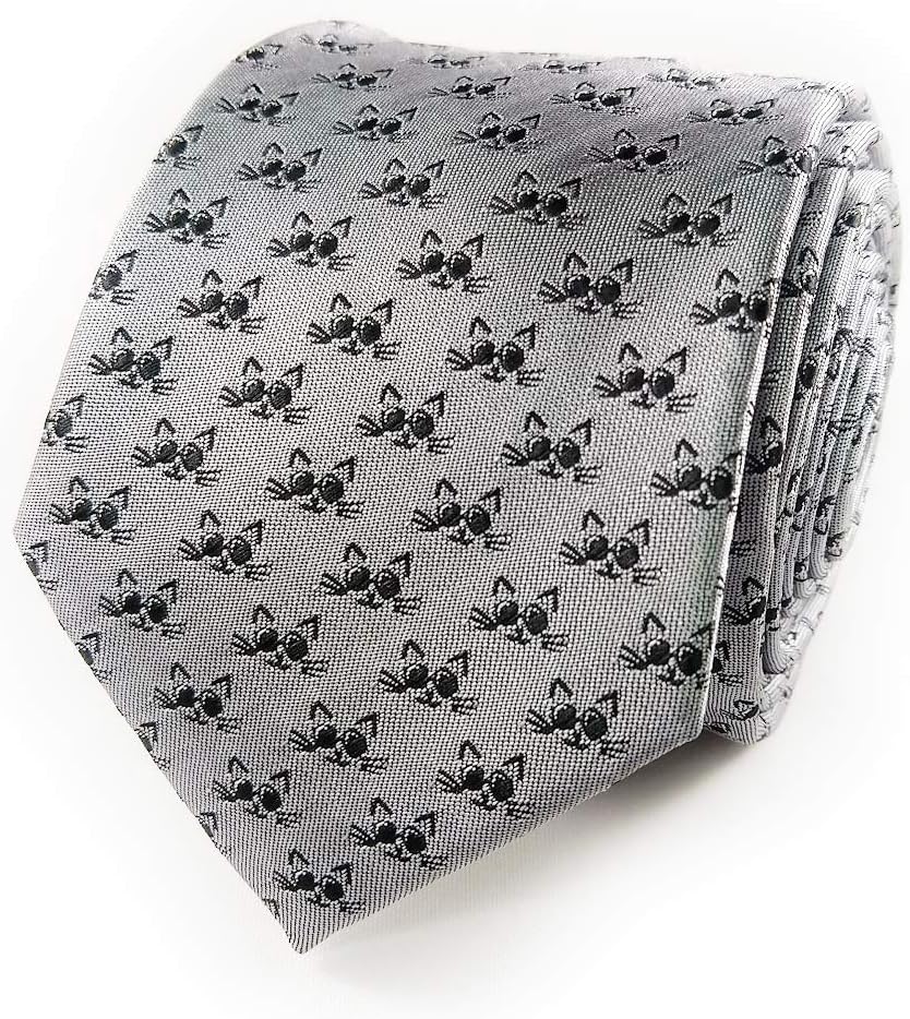 Maker V Cat Necktie in light gray, Cats Tie, Veterinarian Ties, Kitten gifts for men, Mens Catsitter gift, Veterinarian neckties, Vet tech