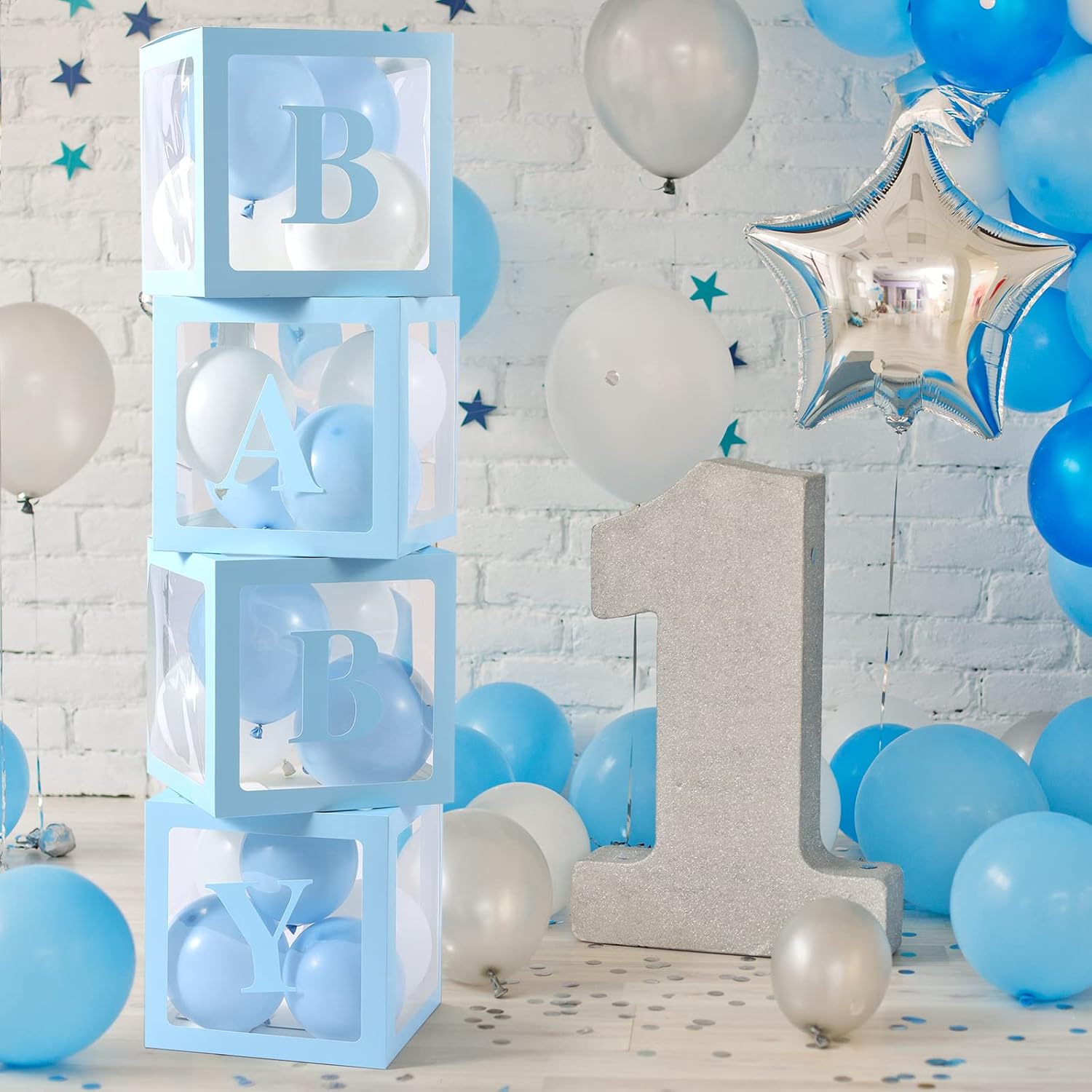 Voircoloria Baby Boxes with Letters, Blue, 4 Transparent Balloon Boxes image 3