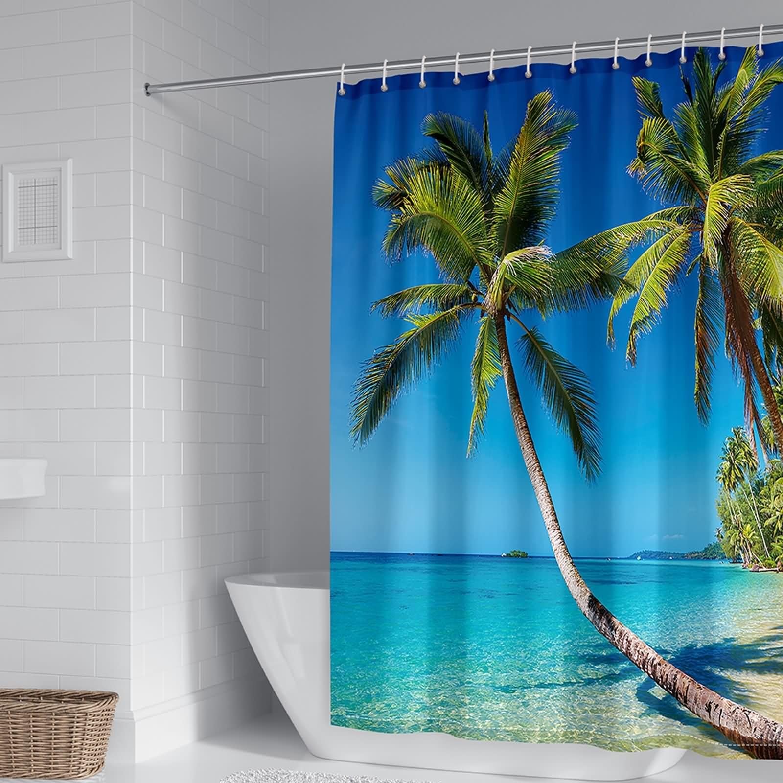 Rideau de douche salle de bain KnSam bleu vert motif mer grand format 300x200