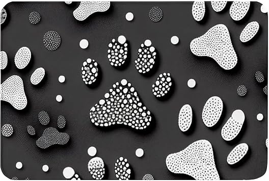 Soft Flannel Mats Non Slip Kitchen Rugs Bath Rug Runner Carpet for Bathroom Bedroom,Grey and White Paw Prints Bath Mat Kitchen Floor Mat,16x24inch