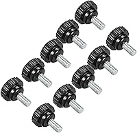 Vista 20 de Perillas de sujeción moleteadas, rosca macho M4 x 0.394 in, cabeza de 0.630 in, pomos de plástico termoestable para tornillo de pulgar negro