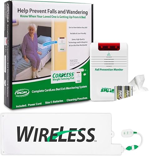 Smart Caregiver - Sistema de alarma inalámbrico para cama  Almohadilla de alarma inalámbrica con detección de peso (10 x 30 pulgadas) con monitor de