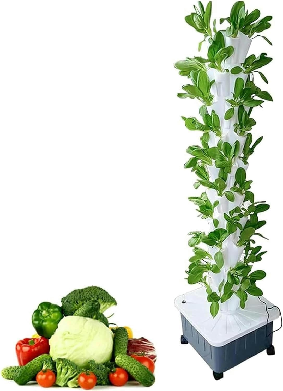 Wzglod Hydroponics Tower, Soilless Cultivation Growing System, with Water Pump, Nest Basket, Sponge and Movable Water Tank, for Herbs, Fruits and Vegetables