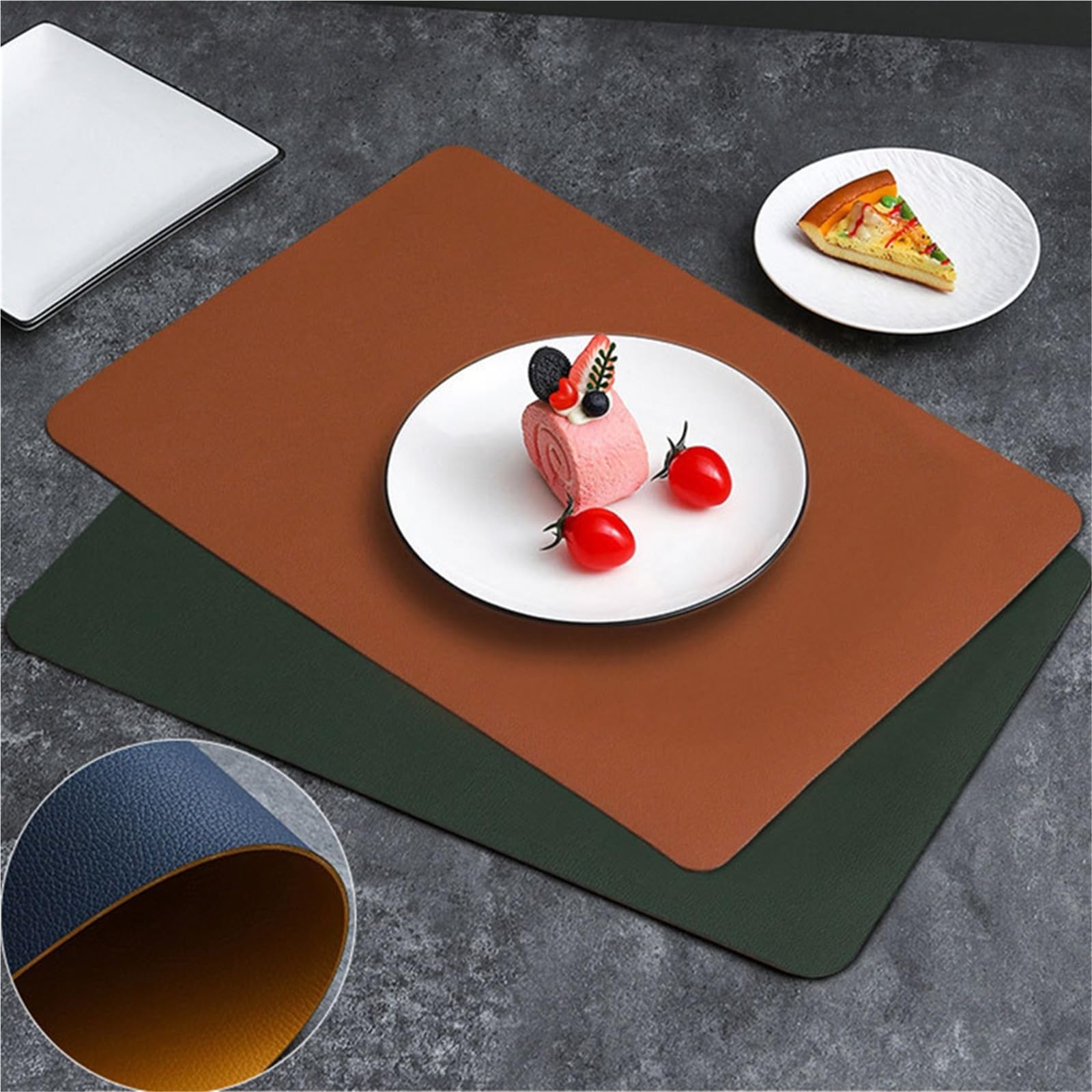 Faux Leather Placemats Sets de Table Double Face en Similicuir, Tapis à Manger, résistants la Chaleur et imperméables, 1/4/10 pièces(Brown White,10 Pcs)