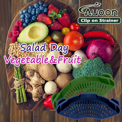 Miniatura 10 de AUOON Colador de silicona con clip para todas las ollas y sartenes, colador de pasta con clip en colador de alimentos para carne, verduras, frutas,