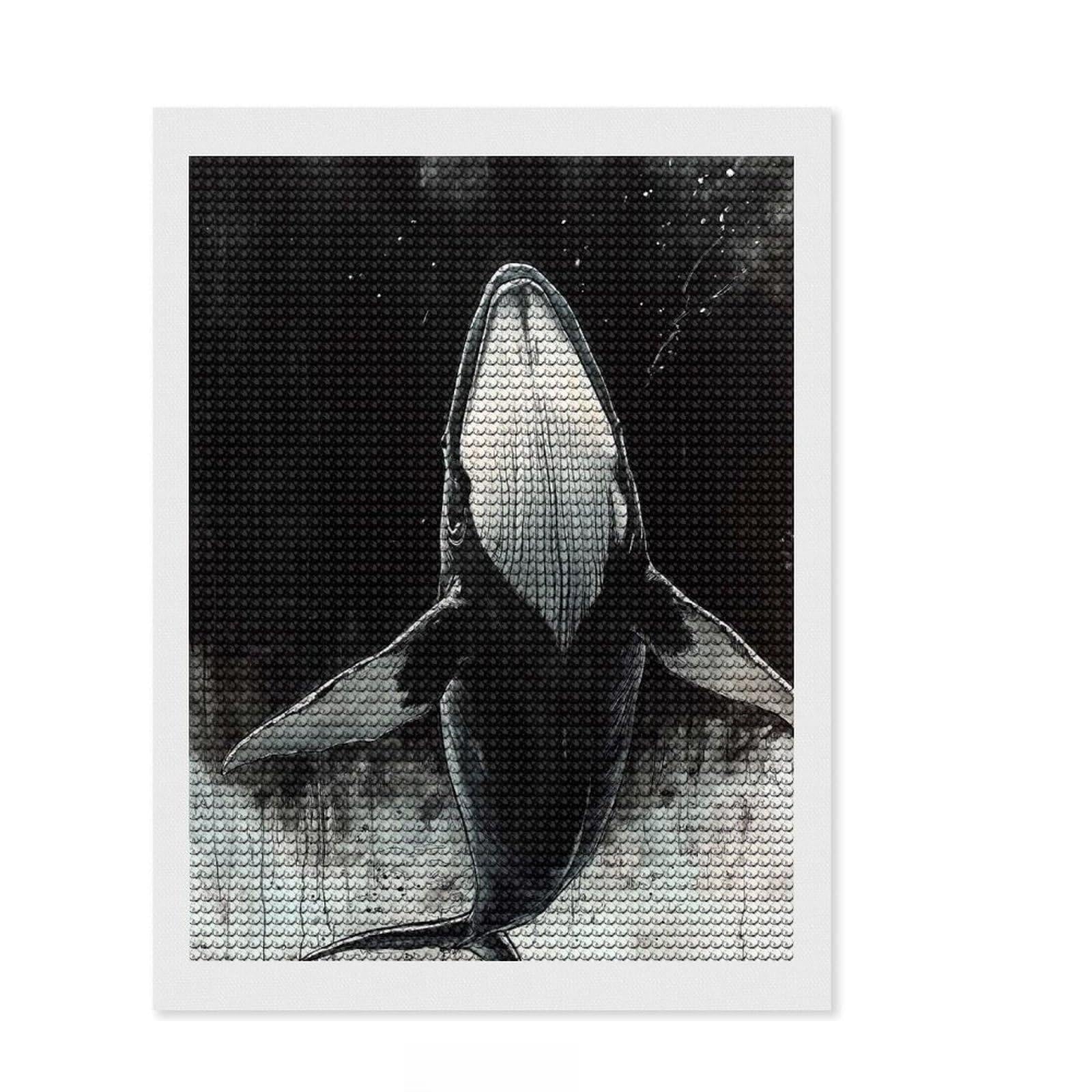 Junmoney Whale in The Deep Diamond Painting Kit 12"x16", Bedroom Decor, Round Gems, Full Kit Included, Relaxing Handmade Project