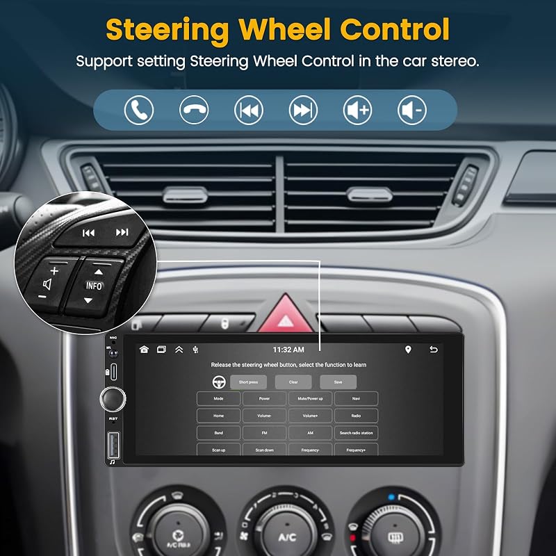 Hikity 1 DIN Autórádió 6.9" Érintőképernyővel - Vezeték Nélküli CarPlay, Android Auto, Bluetooth Kihangosító, Tolatókamera Bemenet, FM Rádió