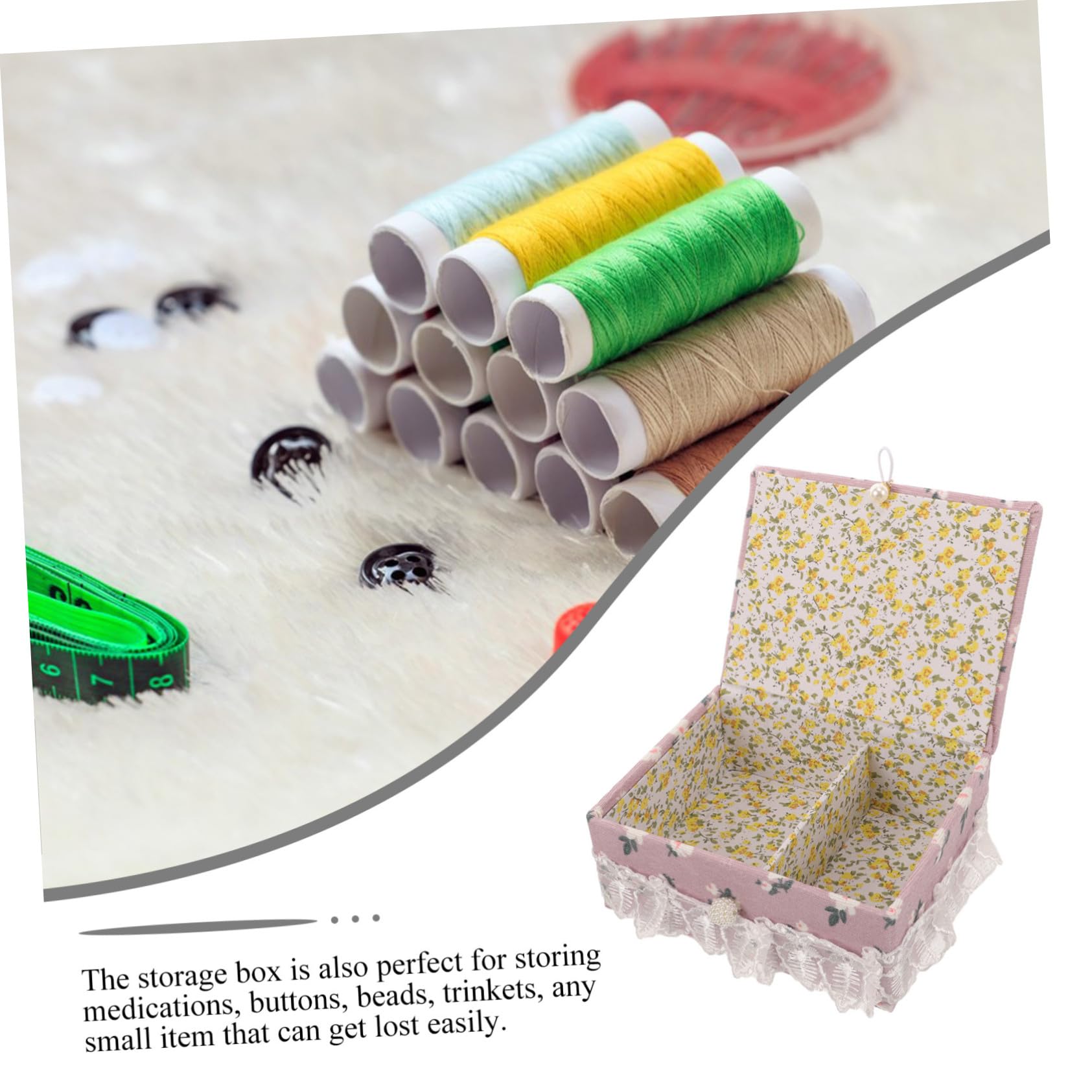 Scatola Porta Spilli Cucito Piccola e Portatile in Tessuto Custodia Organizer Multiuso per Bottoni Perline e Accessori Kit Cucito Compatto per Casa e Viaggio